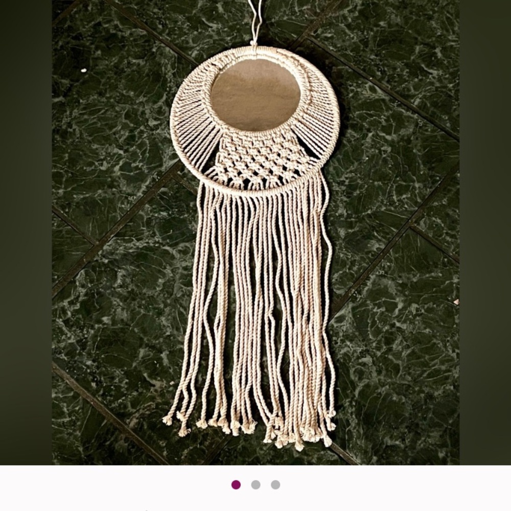 ๐
๐ป SALE! Handmade Cream Macrame Wall Hanging Mirror 24โ long boho - Picture 5 of 6